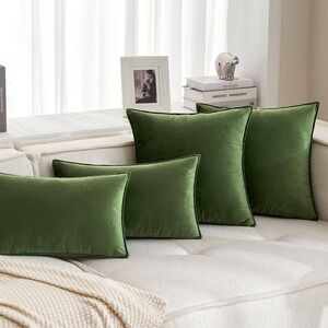 🆕 Olive Green VELVET Euro Accent Pillow Covers Luxury High End Hotel Vibes NWT